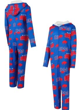Buffalo Bills Throwback Roadway Allover Print Microfleece Full-Zip Union Suit